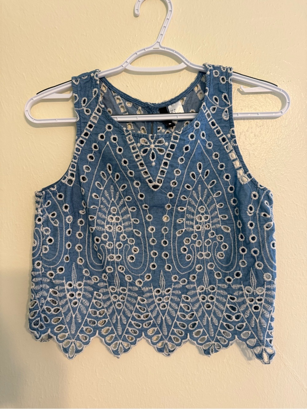 Blue Embroidered Sleeveless Crop Top